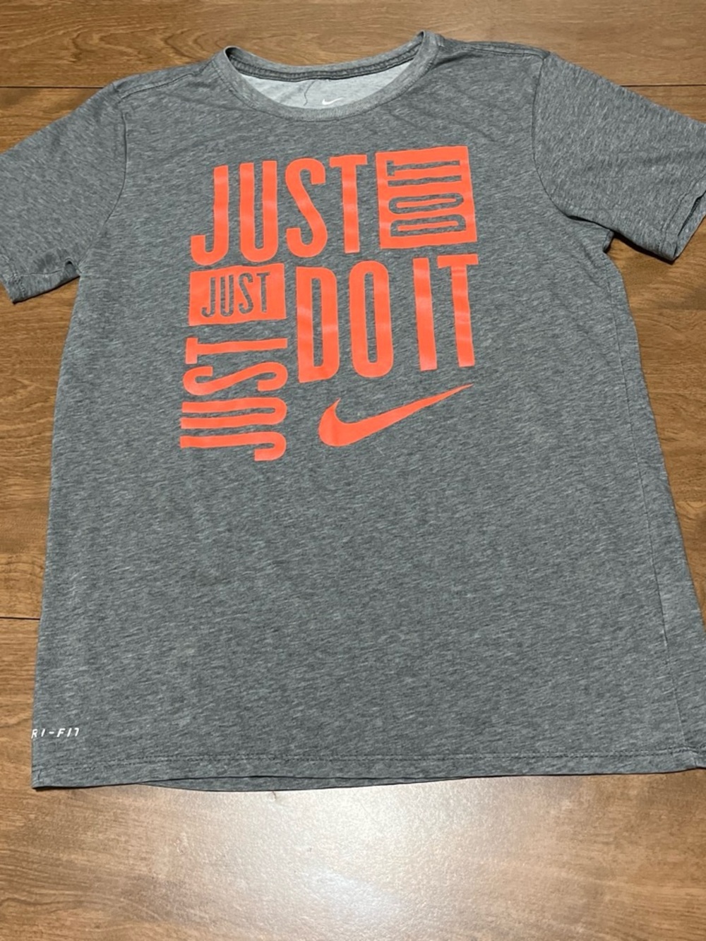 Nike Gray Heather Dri-FIT Tee with Bright Orange Graphic